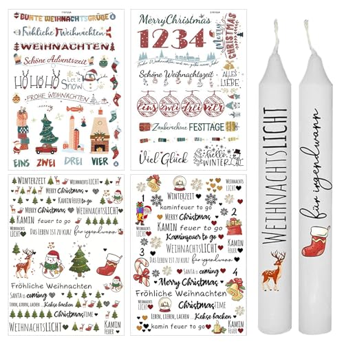 4er-Pack Weihnachtskerzenaufkleber, wasserfeste Weihnachtsfolienaufkleber, Weihnachtsaufkleber, Feiertags-DIY, Kerzen-Tattoos, geeignet für Weihnachtsdekorationen und Bastel-DIY. von JTMKYO