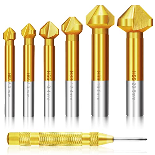 6 tlg. 90° Kegelsenker Satz HSS Senker Set, Titan-Beschichtungen Ø 6,3-20,5 mm Senkbohrer mit 1Messing Automatische Center Bohrer Punch für Kohlenstoffstahl Senkbohrer, Dämmplatte, PVC, Metall & Holz 6 tlg. 90° Kegelsenker Satz HSS Senker Set, Titan-Beschichtungen Ø 6,3-20,5 mm Senkbohrer mit 1Messing Automatische Center Bohrer Punch für Kohlenstoffstahl Senkbohrer, Dämmplatte, PVC, Metall & Holz von JTOOYS