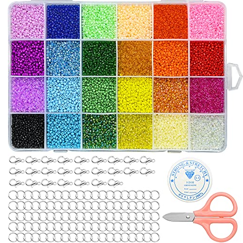 JTOOYS 24000 Stück Glasperlen Set, 2 MM Mini Glasperlen DIY Armband Art mit 24 Gitter Aufbewahrungsbox für Schmuckherstellung Jewellery Making, Perlen zum Auffädeln Perlenschnur Set von JTOOYS