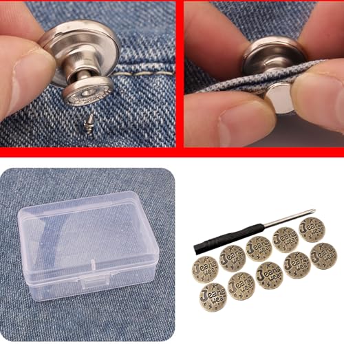 10 Stcs Jeans Knöpfe Metall 17mm Bundsknopf Hose Ersatzknöpfe Ohne Nähen Für Jeanshosen von JTQYFI
