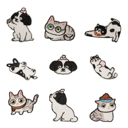 9 PCs Schöne Tierreparaturflecken Eisen Auf Gestickten Flecken Cartoon Katzen Nähen Dekorative Applikationen Für Kleidung 9 PCs Schöne Tierreparaturflecken Eisen Auf Gestickten Flecken Cartoon Katzen Nähen Dekorative Applikationen Für Kleidung von JTQYFI