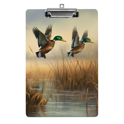 Acryl-Klemmbrett 12,5 x 21,6 cm, Jagd fliegende Wilde, bedruckt, A4, Briefgröße, Kunststoff-Klemmbrett mit niedrigem Profil-Clip für Krankenschwestern, Lehrer, Büro- und Schulbedarf von JTREHY