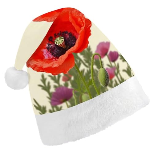 JTREHY Weihnachtsmütze, Mohnblumen-Druck, Neujahrsdekoration, Hüte, Erwachsene, Männer, Frauen, Weihnachtsmützen für Weihnachten, Neujahr, Party, Kopfbedeckung JTREHY Weihnachtsmütze, Mohnblumen-Druck, Neujahrsdekoration, Hüte, Erwachsene, Männer, Frauen, Weihnachtsmützen für Weihnachten, Neujahr, Party, Kopfbedeckung von JTREHY