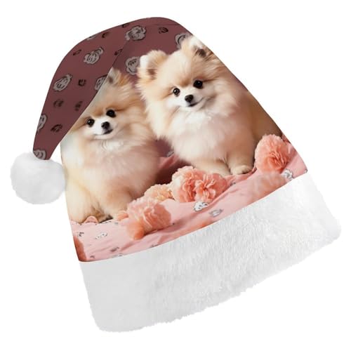 JTREHY Weihnachtsmütze, Zwergspitzwelpen und Punktdruck, Neujahrsdekoration, Hüte, Erwachsene, Männer, Frauen, Weihnachtsmützen für Weihnachten, Neujahr, Party, Kopfbedeckung JTREHY Weihnachtsmütze, Zwergspitzwelpen und Punktdruck, Neujahrsdekoration, Hüte, Erwachsene, Männer, Frauen, Weihnachtsmützen für Weihnachten, Neujahr, Party, Kopfbedeckung von JTREHY