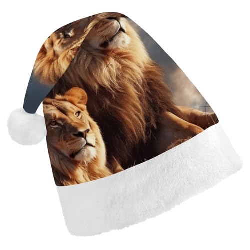 JTREHY Weihnachtsmütze, zwei Löwen, bedruckt, Neujahrsdekoration, für Erwachsene, Männer, Frauen, Weihnachtsmützen für Weihnachten, Neujahr, Party, Kopfbedeckung JTREHY Weihnachtsmütze, zwei Löwen, bedruckt, Neujahrsdekoration, für Erwachsene, Männer, Frauen, Weihnachtsmützen für Weihnachten, Neujahr, Party, Kopfbedeckung von JTREHY