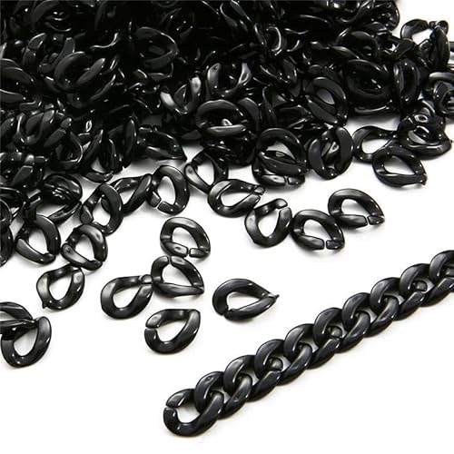 JTZYM 500 Stück 13 x 10 mm Schwarze Acryl-Verbindungsringe, Acryl-Verbindungsstücke, Kunststoff-Kettenglieder zur Schmuckherstellung, Telefonkette von JTZYM