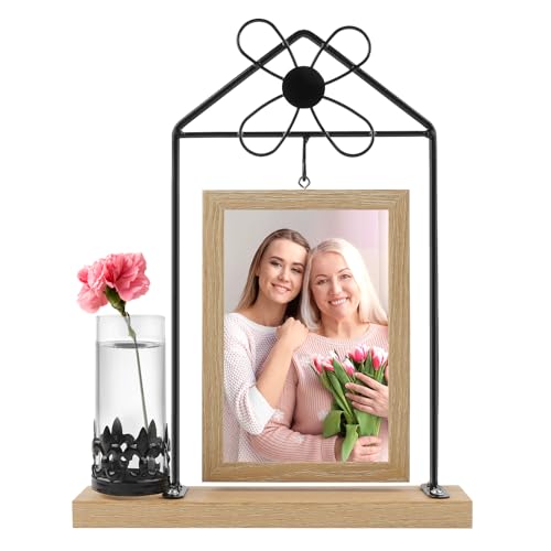 JTgugu 10x15cm Bilderrahmen Holz mit Vase und Metall Ständer Doppelglas Fotorahmen Personalisiert Vintage Holzbilderrahmen Fotogeschenke Bilder Weihnachten Hochzeit Familie Geschenk - Gelb JTgugu 10x15cm Bilderrahmen Holz mit Vase und Metall Ständer Doppelglas Fotorahmen Personalisiert Vintage Holzbilderrahmen Fotogeschenke Bilder Weihnachten Hochzeit Familie Geschenk - Gelb von JTgugu