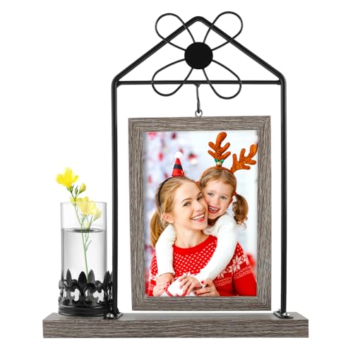 JTgugu 10x15cm Bilderrahmen Holz mit Vase und Metall Ständer Doppelglas Fotorahmen Personalisiert Vintage Holzbilderrahmen Fotogeschenke Bilder Weihnachten Hochzeit Familie Geschenk - Grau JTgugu 10x15cm Bilderrahmen Holz mit Vase und Metall Ständer Doppelglas Fotorahmen Personalisiert Vintage Holzbilderrahmen Fotogeschenke Bilder Weihnachten Hochzeit Familie Geschenk - Grau von JTgugu