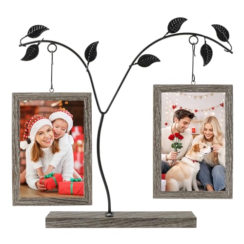 JTgugu 10x15cm Bilderrahmen Holz und Metall Baum Ständer Doppel Fotorahmen für 4 Bilder Personalisiert Vintage Holzbilderrahmen Fotogeschenke Bilder Weihnachten Hochzeit Familie Geschenk - Grau JTgugu 10x15cm Bilderrahmen Holz und Metall Baum Ständer Doppel Fotorahmen für 4 Bilder Personalisiert Vintage Holzbilderrahmen Fotogeschenke Bilder Weihnachten Hochzeit Familie Geschenk - Grau von JTgugu