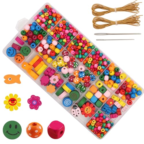 JTgugu 500 Stück Handwerk Bunte Holzperlen Zum Auffädeln DIY Perlen Schmuck Set Kinder Holzperlen mit Loch zum Auffädeln Bastelperlen für Armbänder Schnurset Halsketten Geschenk für Mädchen JTgugu 500 Stück Handwerk Bunte Holzperlen Zum Auffädeln DIY Perlen Schmuck Set Kinder Holzperlen mit Loch zum Auffädeln Bastelperlen für Armbänder Schnurset Halsketten Geschenk für Mädchen von JTgugu