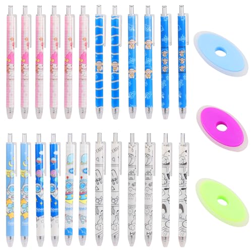 JTgugu Radierbare Stifte 24 Stück Cartoon Gelstifte Radierbarer Kugelschreiber Löschbaren Gelstiften mit 3 Radiergummis Tintenroller Erasable Pen für Erwachsene Kinder Studenten Schule Bürobedarf JTgugu Radierbare Stifte 24 Stück Cartoon Gelstifte Radierbarer Kugelschreiber Löschbaren Gelstiften mit 3 Radiergummis Tintenroller Erasable Pen für Erwachsene Kinder Studenten Schule Bürobedarf von JTgugu