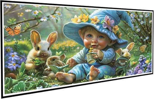 Diamond Painting Kaninchen Diamant Painting Bilder Anlage Diamond Paintings Erwachsene Groß XXL 70x140cm Diamonds Paintings Kinder DIY Mosaikherstellung Bastelset für Halloween Deko Wohnzimmer J2-719 von JUAIYOON