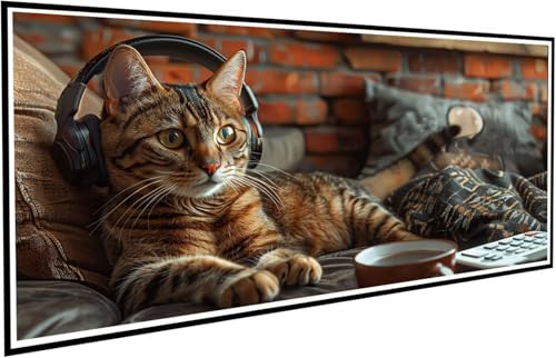 Diamond Painting Katze Diamant Painting Bilder Kaffee Diamond Paintings Erwachsene Groß XXL 70x140cm Diamonds Paintings Kinder DIY Mosaikherstellung Bastelset für Halloween Deko Wohnzimmer J2-731 von JUAIYOON