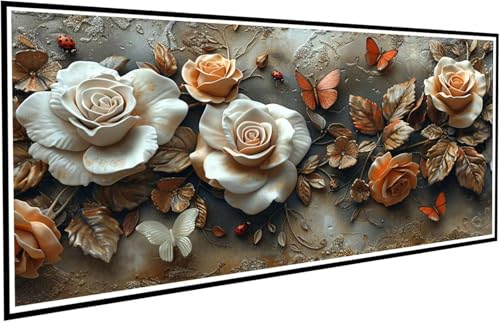 Diamond Painting Rose Diamant Painting Bilder Schmetterling Diamond Paintings Erwachsene Groß XXL 80x160cm Diamonds Paintings Anfänger DIY Mosaikherstellung Bastelset für Deko Wohnzimmer J2-563 von JUAIYOON