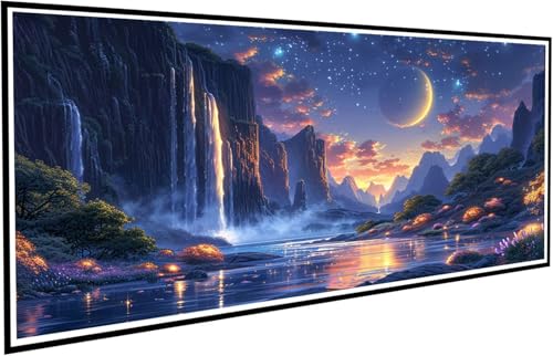Diamond Painting Wasserfall Diamant Painting Bilder Mond Diamond Paintings Erwachsene Groß XXL 70x140cm Diamonds Paintings Kinder DIY Mosaikherstellung Bastelset für Halloween Deko Wohnzimmer J2-709 von JUAIYOON