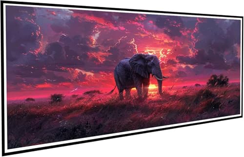 Diamond Painting Wiese Diamant Painting Bilder Elefant Diamond Paintings Erwachsene Groß XXL 70x140cm Diamonds Paintings Kinder DIY Mosaikherstellung Bastelset für Halloween Deko Wohnzimmer J2-773 von JUAIYOON