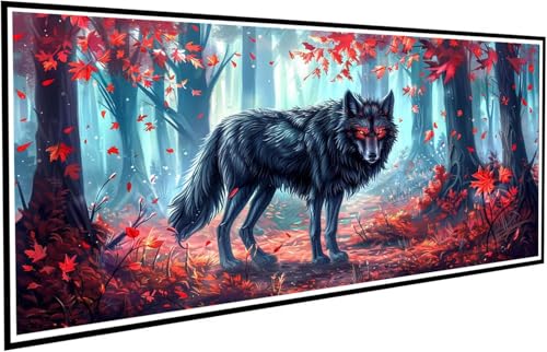 Diamond Painting Wolf Diamant Painting Bilder Wald Diamond Paintings Erwachsene Groß XXL 70x140cm Diamonds Paintings Anfänger DIY Mosaikherstellung Bastelset für Halloween Deko Wohnzimmer J2-583 von JUAIYOON
