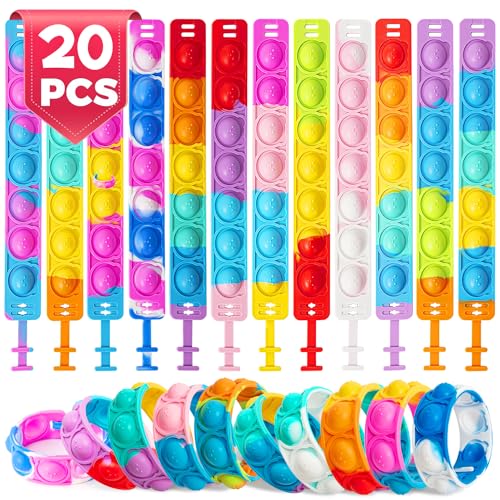 20 Stück Pop it Armbänder für Kinder Set, Anti Stress Silikonarmband, Schultüte Füllung Geschenke zur Einschulung, Mitgebsel Kindergeburtstag Kinder Party Gadgets, Armband Mädchen in Regenbogenfarben von JUAUO