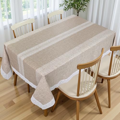 JUCFHY Rechteckige Tischdecke mit Flanell-Rückseite, 100 % wasserdichte Vinyl-Tischdecken, abwischbar, auslaufsicher, Kunststoff-Tischdecke für Esszimmer, Camping, drinnen und draußen, Braun von JUCFHY