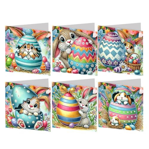 JUCHRZEY 6er Set Ostern Diamond Painting Karte, 5D Diamant Malerei Karten Set, Ostern Deko, Diamantmalerei Grußkarte for Feiertagsfeiern von JUCHRZEY