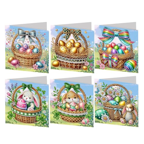 JUCHRZEY 6er Set Ostern Diamond Painting Karte, 5D Diamant Malerei Karten Set, Ostern Deko, Diamantmalerei Grußkarte for Feiertagsfeiern von JUCHRZEY