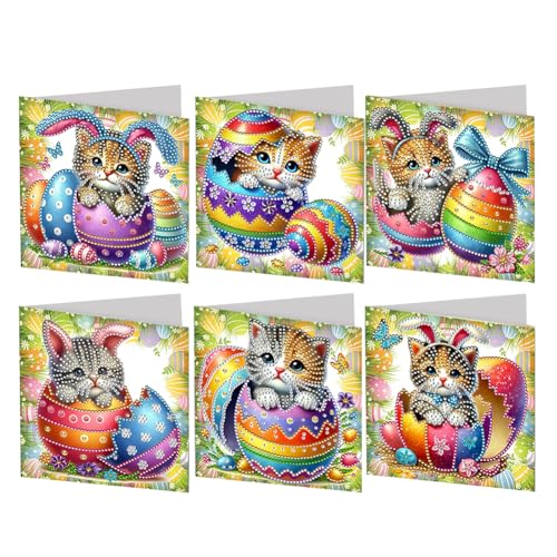 JUCHRZEY 6er Set Ostern Diamond Painting Karte, 5D Diamant Malerei Karten Set, Ostern Deko, Diamantmalerei Grußkarte for Feiertagsfeiern von JUCHRZEY