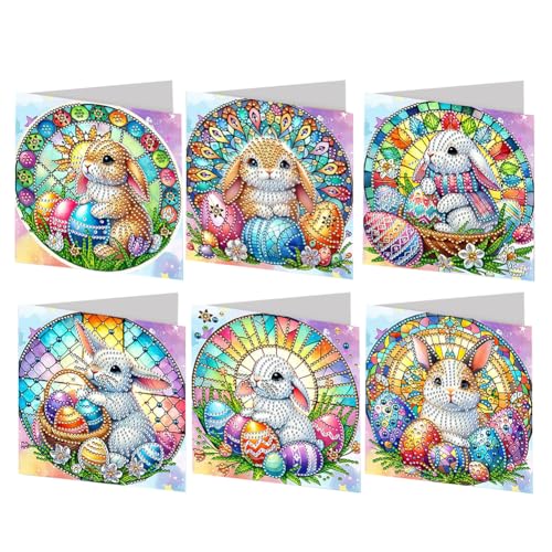 JUCHRZEY 6er Set Ostern Diamond Painting Karte, 5D Diamant Malerei Karten Set, Ostern Deko, Diamantmalerei Grußkarte for Feiertagsfeiern von JUCHRZEY