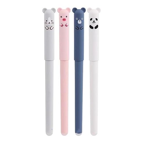 JUCHRZEY Radierbare Gelstifte, 0,5 mm Spitze, niedliches Cartoon-Radiergummi-Stift-Set mit Radierer, Lernmaterial for Schüler und Büro (4 Stifte) von JUCHRZEY