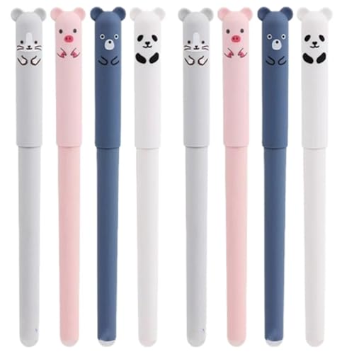 JUCHRZEY Radierbare Gelstifte, 0,5 mm Spitze, niedliches Cartoon-Radiergummi-Stift-Set mit Radiergummi, Lernmaterial for Schüler und Büro (8 Stifte) von JUCHRZEY