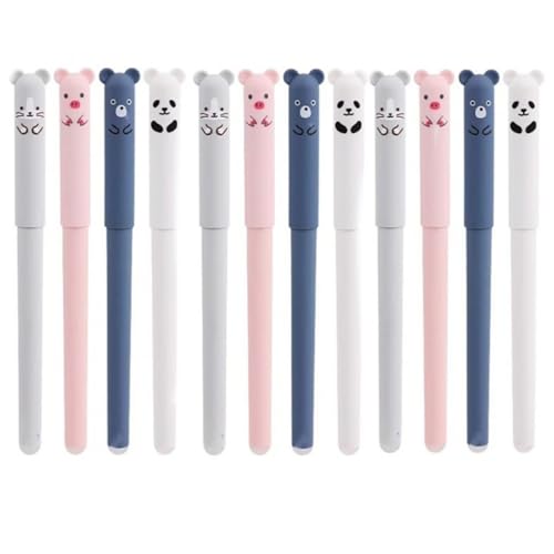 JUCHRZEY Radierbare Gelstifte, 0,5 mm Spitze, niedliches Cartoon-Radiergummi-Stift-Set mit Radiergummi, Lernutensilien for Schüler und Büro (12 Stifte) von JUCHRZEY