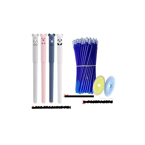 JUCHRZEY Radierbare Gelstifte, 0,5 mm Spitze, niedliches Cartoon-Radiergummi-Stift-Set mit Radiergummi, Lernutensilien for Schüler und Büro (4 Stifte, 20 Nachfüllungen, 2 Radiergummis) von JUCHRZEY