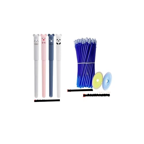 JUCHRZEY Radierbare Gelstifte, 0,5 mm Spitze Niedliches Cartoon Radiergummi Stift Set mit Radiergummi, Lernmaterial for Schüler und Büro (4 Stifte 50 Nachfüllungen 2 Radiergummis) von JUCHRZEY