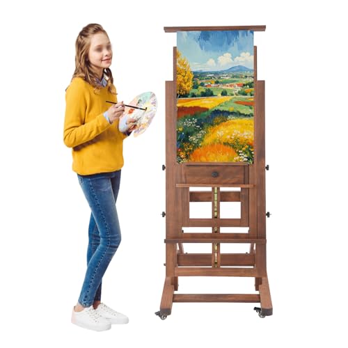 Verstellbarer Staffelei-Ständer zum Malen, Künstler Staffelei Holz Höhenverstellbar 140-300cm - 4 Rollen mit Bremsen, 10kg Traglast für Leinwand bis 65cm, Retro Farbe Verstellbarer Staffelei-Ständer zum Malen, Künstler Staffelei Holz Höhenverstellbar 140-300cm - 4 Rollen mit Bremsen, 10kg Traglast für Leinwand bis 65cm, Retro Farbe von JUDEMII