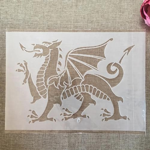 Drachen-Schablonen zum Basteln, A4, 29 cm, walisischer Drache, Schablone zum Malen auf Holzwänden, Leinwand, Dekorationen, DIY-Projekte, Muster B von JUDUOYANXIAN