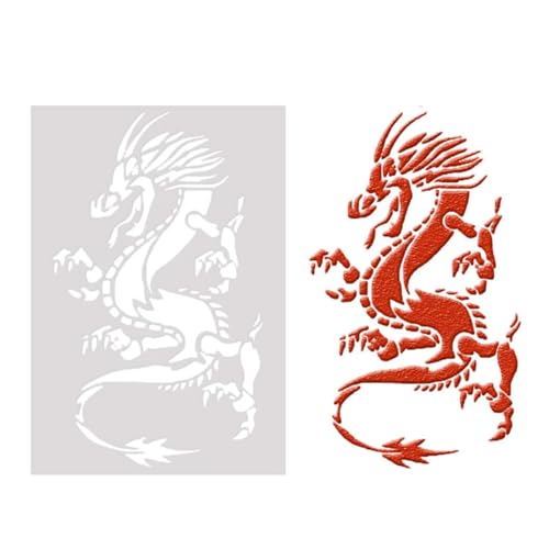 Drachenschablonen zum Basteln, 18 x 26 cm, Tier, Löwe, Drache, Tiger, Schablonen für Wandkarten, Steine, Holzschilder, Stoff, Leinwand, Heimdekoration, Basteln, Stil 3 von JUDUOYANXIAN