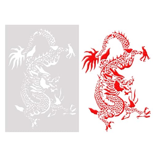 Drachenschablonen zum Basteln, 18 x 26 cm, Tier, Löwe, Drache, Tiger, Schablonen für Wandkarten, Steine, Holzschilder, Stoff, Leinwand, Heimdekoration, Basteln, Stil 6 von JUDUOYANXIAN