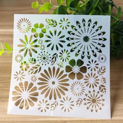 Schablonen zum Basteln, 13 x 13 cm, wiederverwendbar, Blumen-Schablonen-Set zum Malen auf Holz, Wand, Leinwand, Kunststoffschablone für Tür, Heimdekoration, Stil 1 von JUDUOYANXIAN