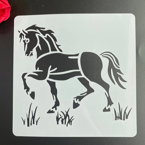 Schablonen zum Basteln, 20 x 20 cm, Motiv: Pferde, Tiere, wiederverwendbar, Schablonen-Set zum Malen auf Holz, Wand, Leinwand, Kunststoffschablone für Tür, Heimdekoration von JUDUOYANXIAN