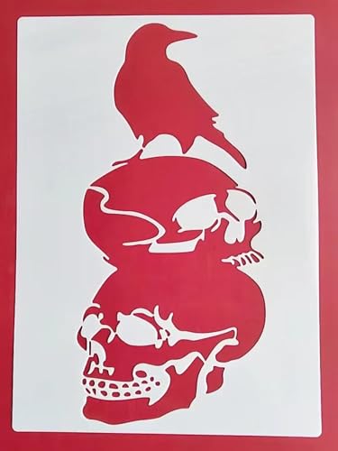 Schablonen zum Basteln, 21 x 29 cm, Totenkopf und Krähe, wiederverwendbares Schablonen-Set zum Malen auf Holzwand, Leinwand, Kunststoffschablone für Tür, Heimdekoration, Stil 1 von JUDUOYANXIAN