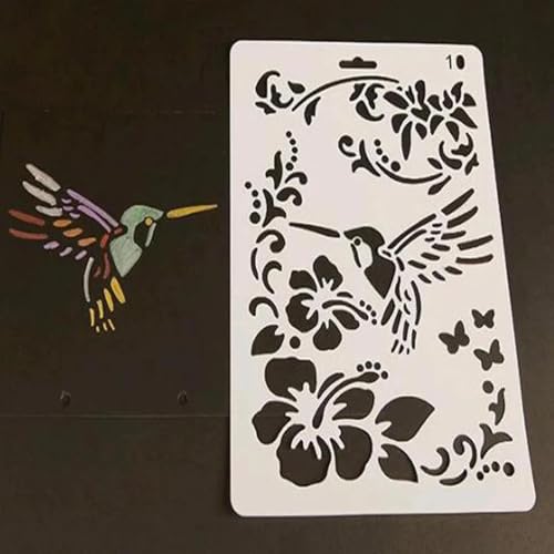 Schablonen zum Basteln, 26 x 17,5 cm, Kolibri-Blume, wiederverwendbares Schablonen-Set zum Malen auf Holzwand, Leinwand, Kunststoffschablone für Tür, Heimdekoration von JUDUOYANXIAN