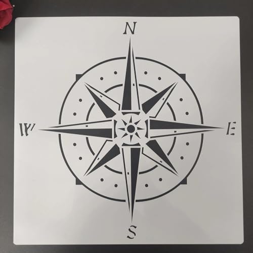 Schablonen zum Basteln, 30 x 30 cm, Kompass, wiederverwendbares Schablonen-Set zum Malen auf Holz, Wand, Leinwand, Kunststoffschablone für Tür, Heimdekoration von JUDUOYANXIAN