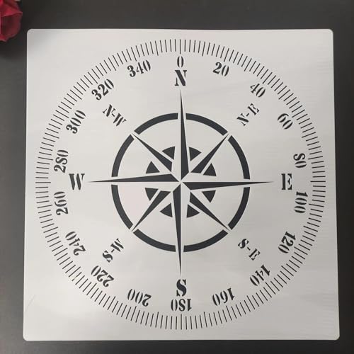 Schablonen zum Basteln, 30 x 30 cm, Uhrenkompass, wiederverwendbares Schablonen-Set zum Malen auf Holz, Wand, Leinwand, Kunststoffschablone für Tür, Heimdekoration von JUDUOYANXIAN
