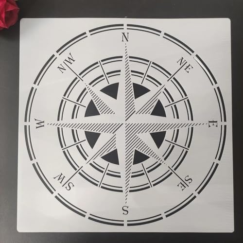 Schablonen zum Basteln, 30 x 30 cm, Uhrenkompass, wiederverwendbares Schablonen-Set zum Malen auf Holzwand, Leinwand, Kunststoffschablone für Tür, Heimdekoration, Muster B von JUDUOYANXIAN