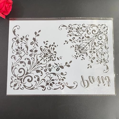 Schablonen zum Basteln, A4, 29 x 21 cm, Blumen, wiederverwendbares Schablonen-Set zum Malen auf Holzwand, Leinwand, Kunststoffschablone für Tür, Heimdekoration, Muster A von JUDUOYANXIAN