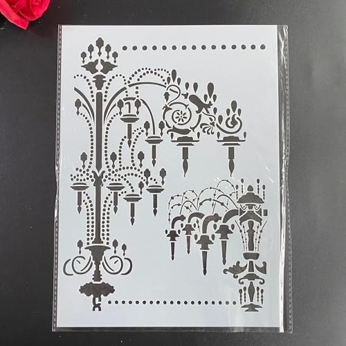 Schablonen zum Basteln, A4, 29 x 21 cm, Kronleuchter, wiederverwendbar, Schablonen-Set zum Malen auf Holzwand, Leinwand, Kunststoffschablone für Tür, Heimdekoration von JUDUOYANXIAN