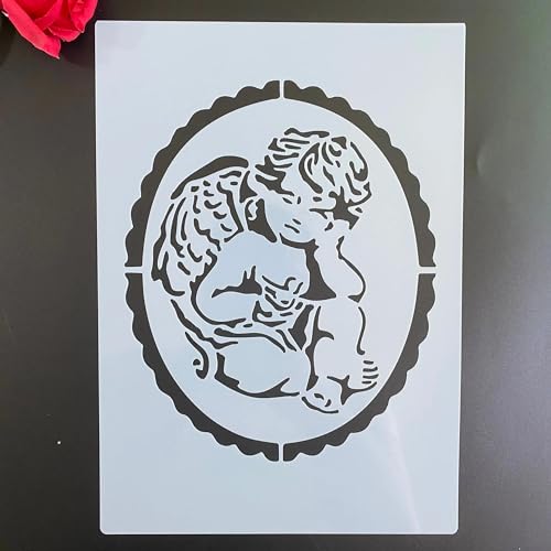 Schablonen zum Basteln, A4, 29 x 21 cm, Motiv: Engel Baby, wiederverwendbar, Schablonen-Set zum Malen auf Holz, Wand, Leinwand, Kunststoffschablone für Tür, Heimdekoration von JUDUOYANXIAN