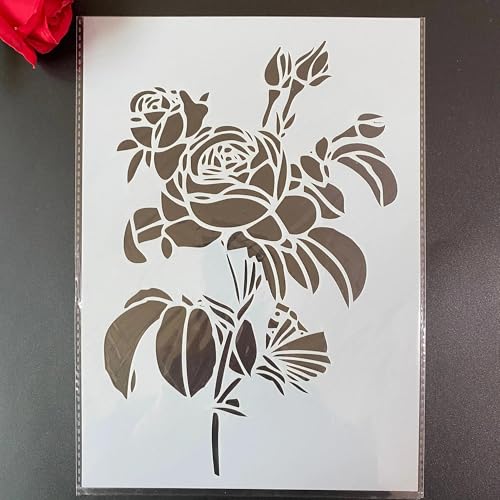 Schablonen zum Basteln, A4, 29 x 21 cm, Rose, wiederverwendbares Schablonen-Set zum Malen auf Holz, Wand, Leinwand, Kunststoffschablone für Tür, Heimdekoration von JUDUOYANXIAN