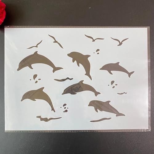 Schablonen zum Basteln, A4, 29 x 21 cm, Tier-Delfin, wiederverwendbar, Schablonen-Set zum Malen auf Holzwand, Leinwand, Kunststoffschablone für Tür, Heimdekoration von JUDUOYANXIAN