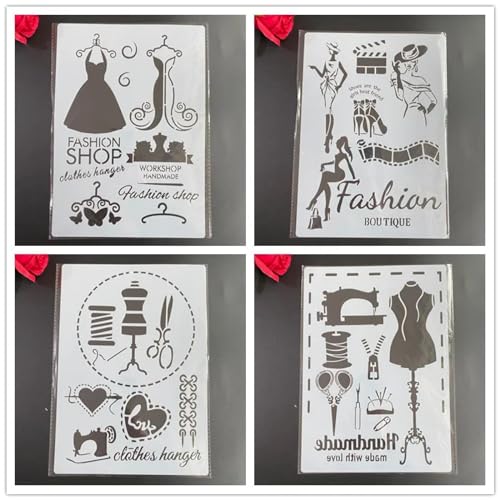 Schablonen zum Basteln, A4, 29 x 21 cm, wiederverwendbar, Schablonen-Set zum Malen auf Holz, Wand, Leinwand, Kunststoffschablone für Tür, Heimdekoration, 4 Stück von JUDUOYANXIAN