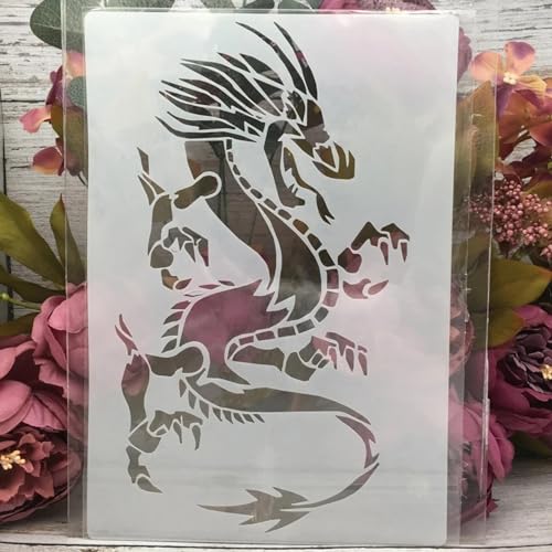 Wiederverwendbare Drachen-Schablonen, 26 x 18 cm, Motiv: Westerndrache, wiederverwendbare Schablone zum Malen auf Holz, Wand, Stoff, Stein, Schild, DIY-Kunstprojekte, Tierschablone von JUDUOYANXIAN